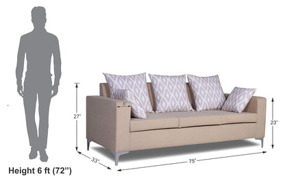 Adorn India Anigma 3 Seater Sofa (Beige)