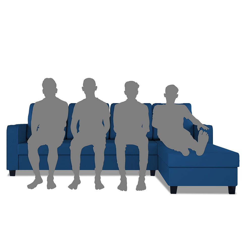 Adorn India Chandler Plain L Shape 6 Seater Sofa Set RHS (Blue) (3 Year Warranty)