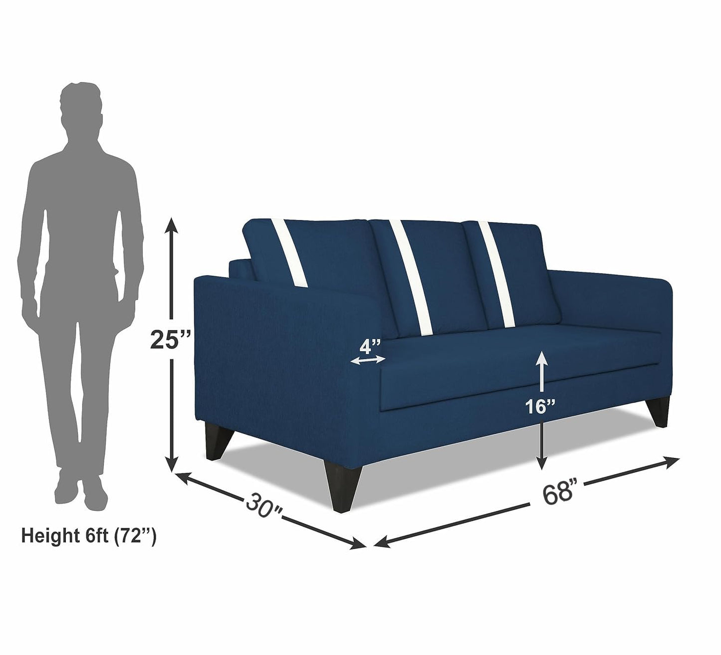 Adorn India Chandler Plus 3 Seater Sofa (Blue) (3 Year Warranty)