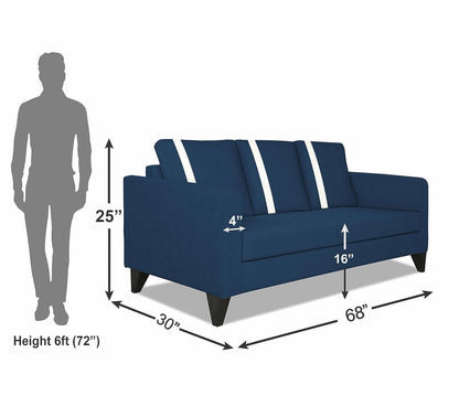 Adorn India Chandler Plus 3 Seater Sofa (Blue) (3 Year Warranty)