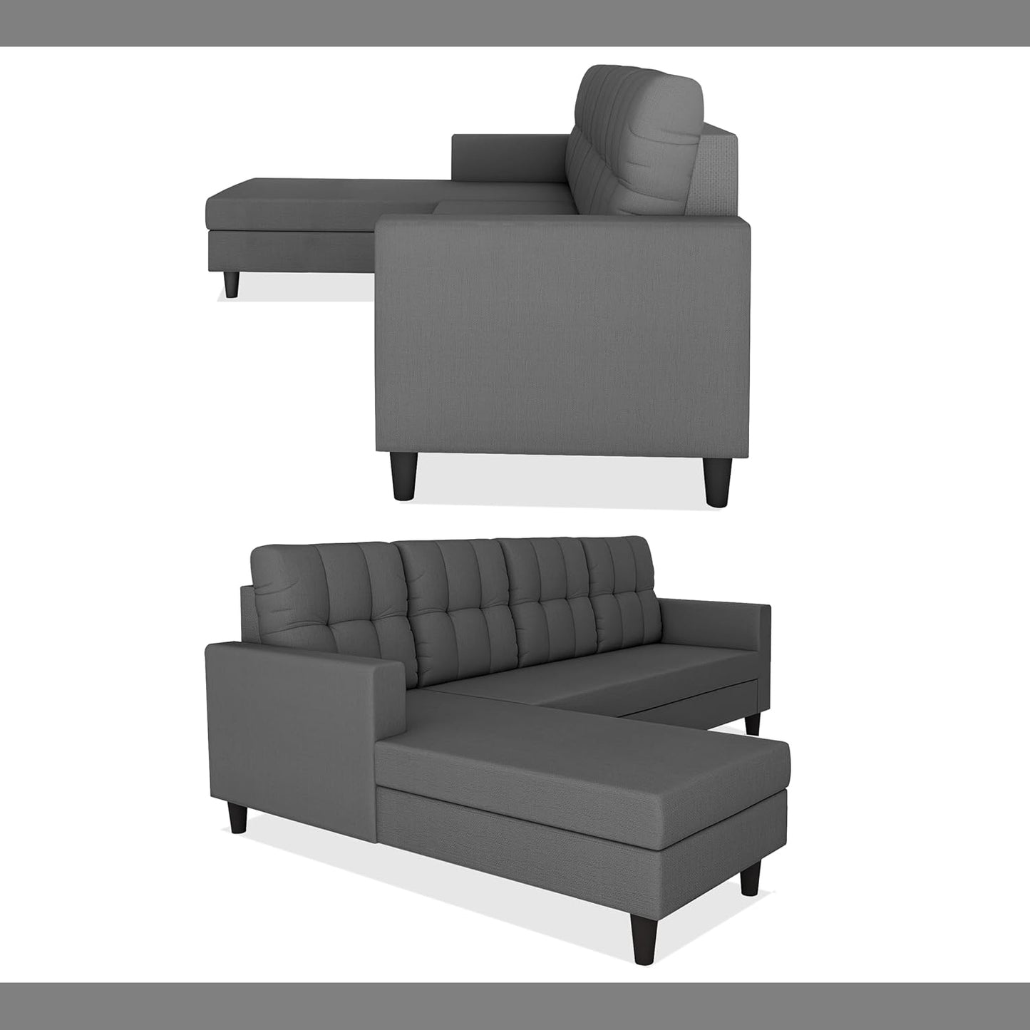 Adorn India Darcy L Shape 5 Seater Sofa Set (LHS) (Grey) (3 Year Warranty)