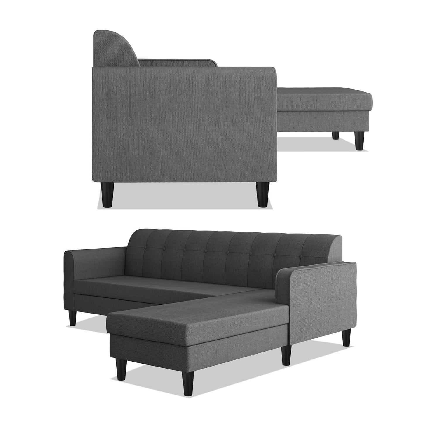 Adorn India Rio Elegant L Shape 5 Seater Sofa Set (RHS) (Grey) (3 Year Warranty)