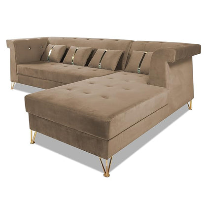 Adorn India Premium Raygan L Shape 6 Seater Sofa Set Right Side (Velvet Fabric Colour Camel)