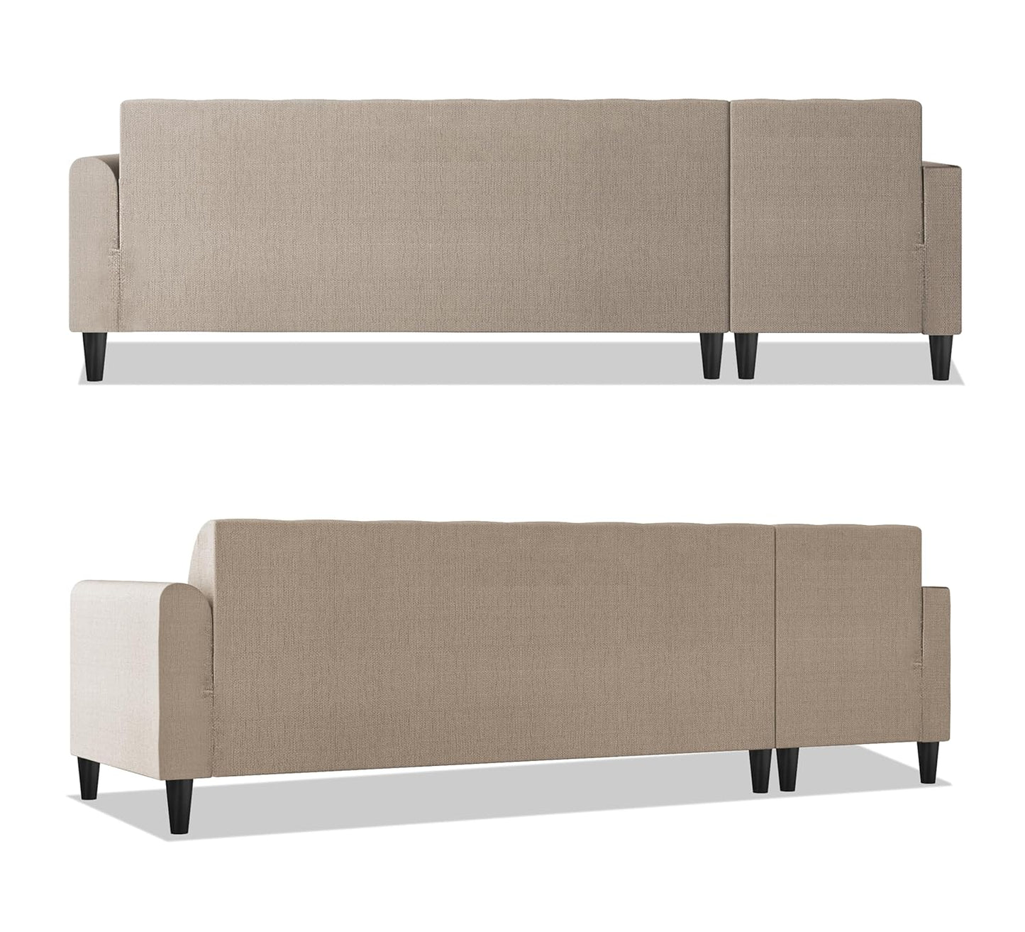 Adorn India Rio Elegant L Shape 8 Seater Sofa Set with Center Table and 2 Ottoman Puffy (LHS) (Beige) (3 Year Warranty)