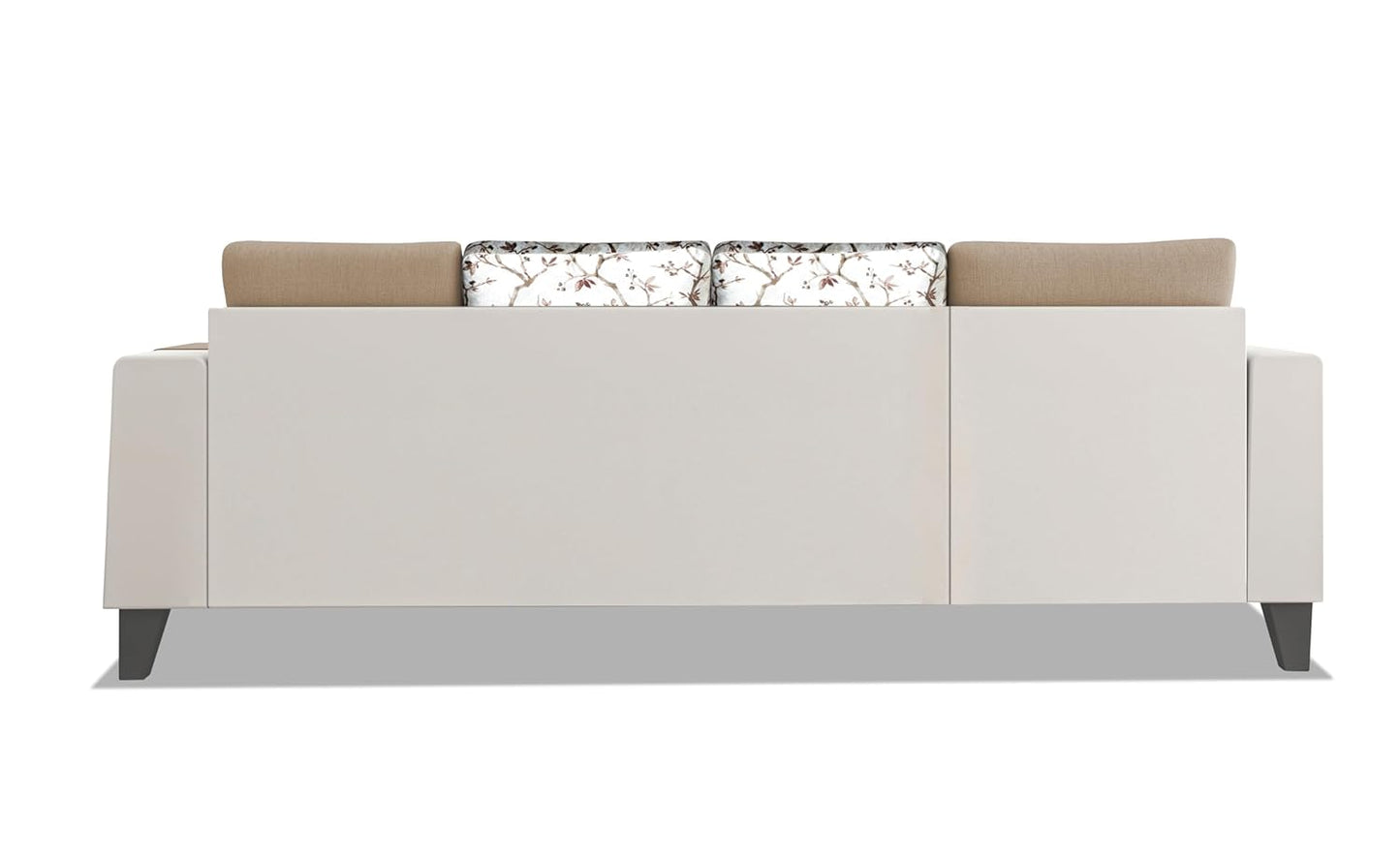 Adorn India Ashley Digitel Print Leatherette Fabric L Shape 8 Seater Sofa Set with 2 Ottoman Puffy & Center Table LHS (Beige & White) (3 Year Warranty)