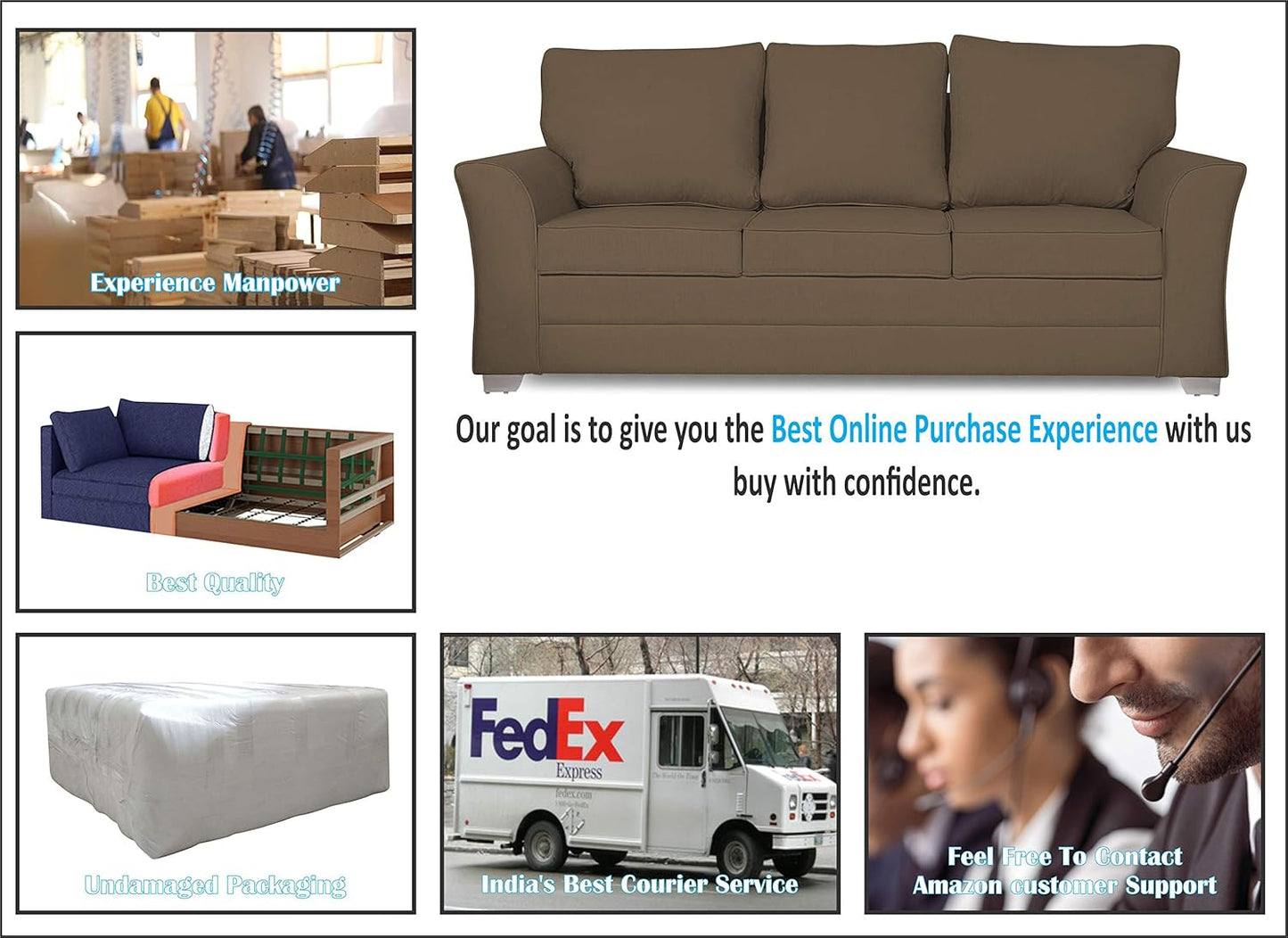 Adorn India Alexia 3+2+1 Six Seater Sofa Set (Camel)
