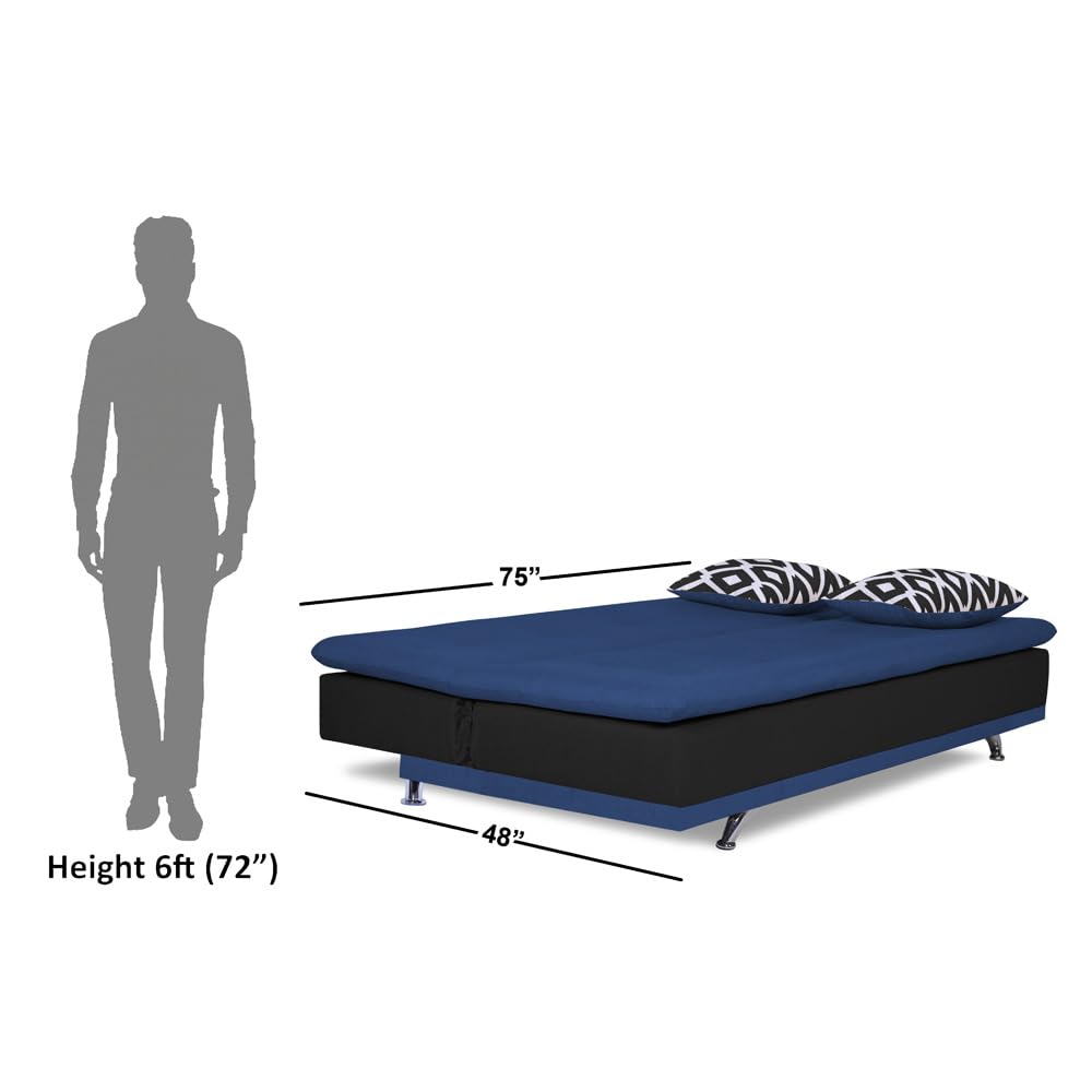 Adorn India Arden 4 Seater Rhombus Sofa Cum Bed 4 X 6 (Blue & Black) (3 Year Warranty)