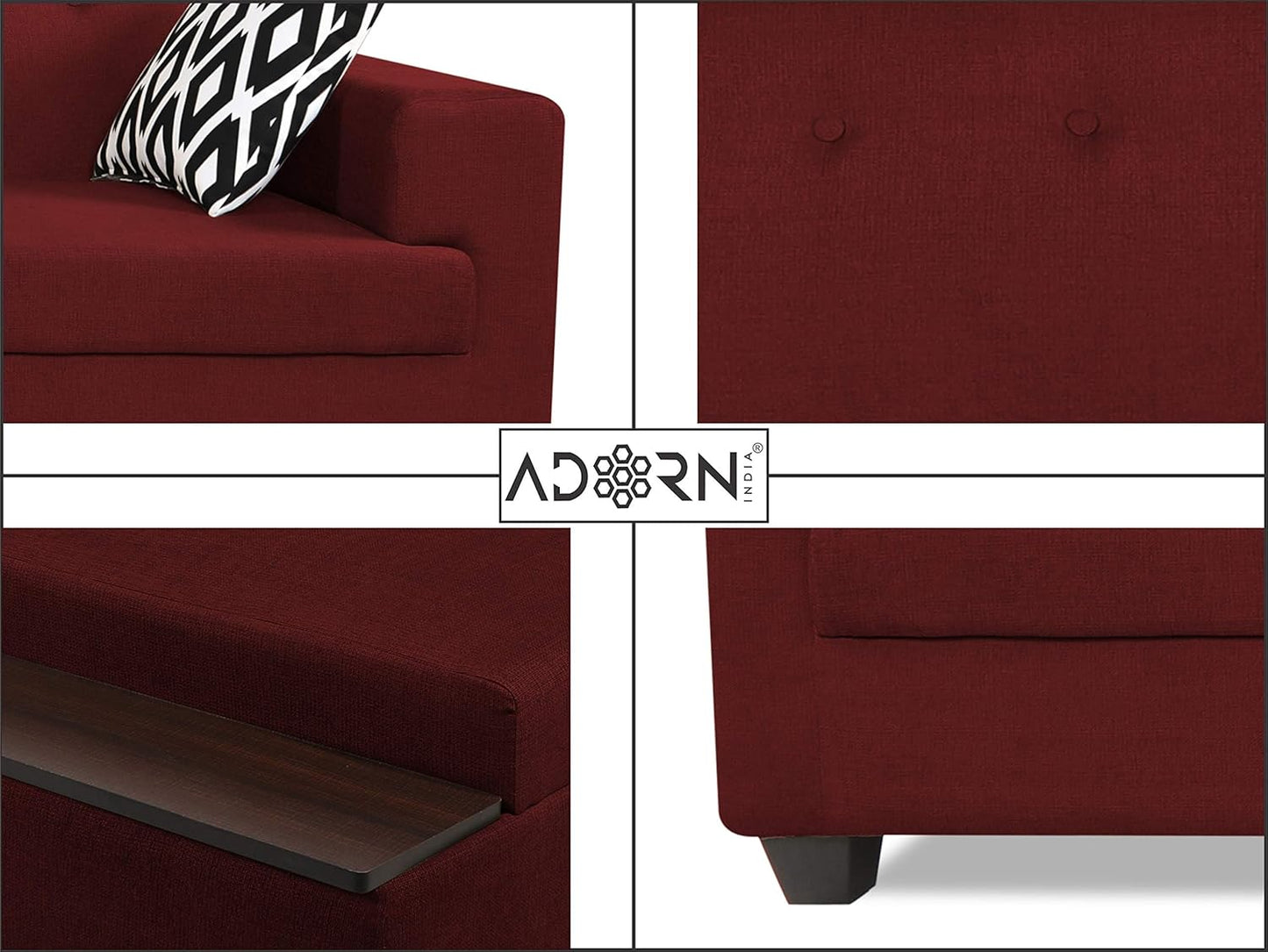 Adorn India Blazer L Shape 6 Seater Sofa Set (Left Side) (Maroon)