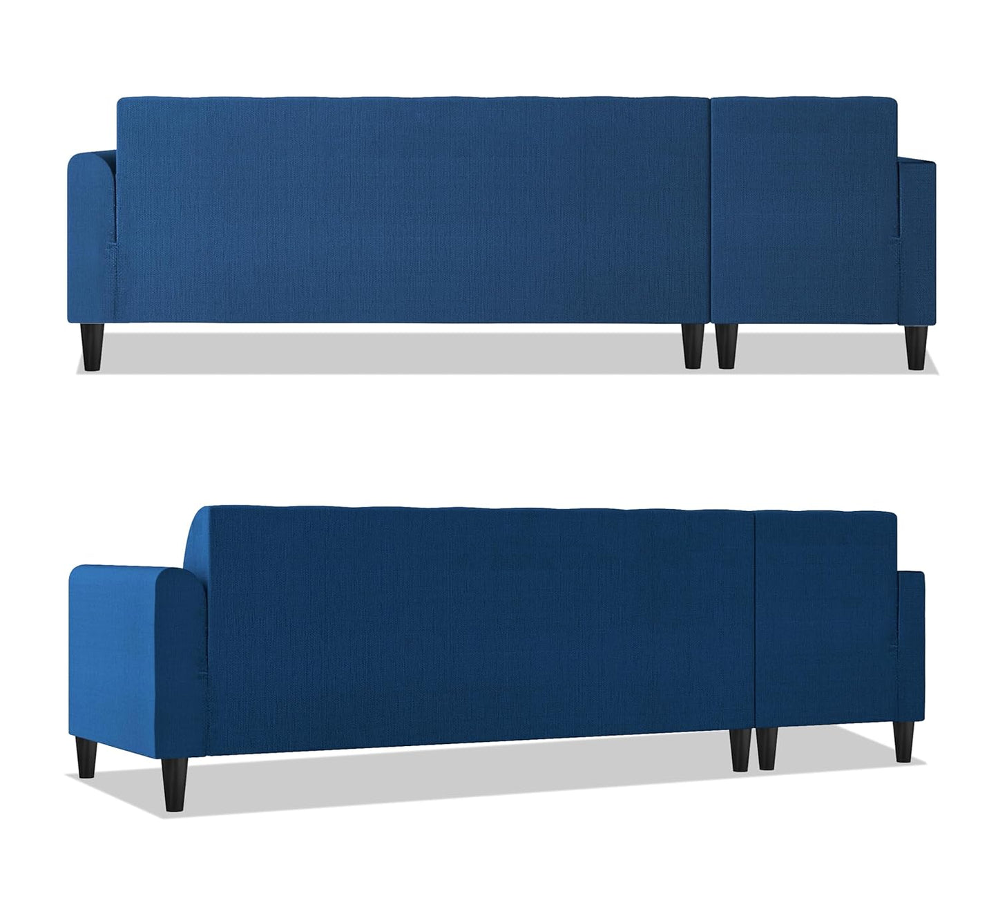 Adorn India Rio Elegant L Shape 8 Seater Sofa Set with Center Table and 2 Ottoman Puffy (LHS) (Blue) (3 Year Warranty)