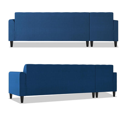 Adorn India Rio Elegant L Shape 8 Seater Sofa Set with Center Table and 2 Ottoman Puffy (LHS) (Blue) (3 Year Warranty)