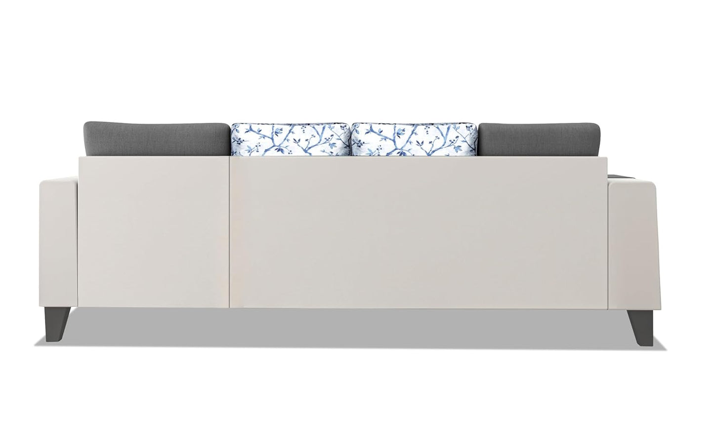 Adorn India Ashley Digitel Print Leatherette Fabric L Shape 8 Seater Sofa Set with 2 Ottoman Puffy & Center Table RHS (Grey & White) (3 Year Warranty)