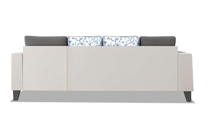 Adorn India Ashley Digitel Print Leatherette Fabric L Shape 8 Seater Sofa Set with 2 Ottoman Puffy & Center Table RHS (Grey & White) (3 Year Warranty)