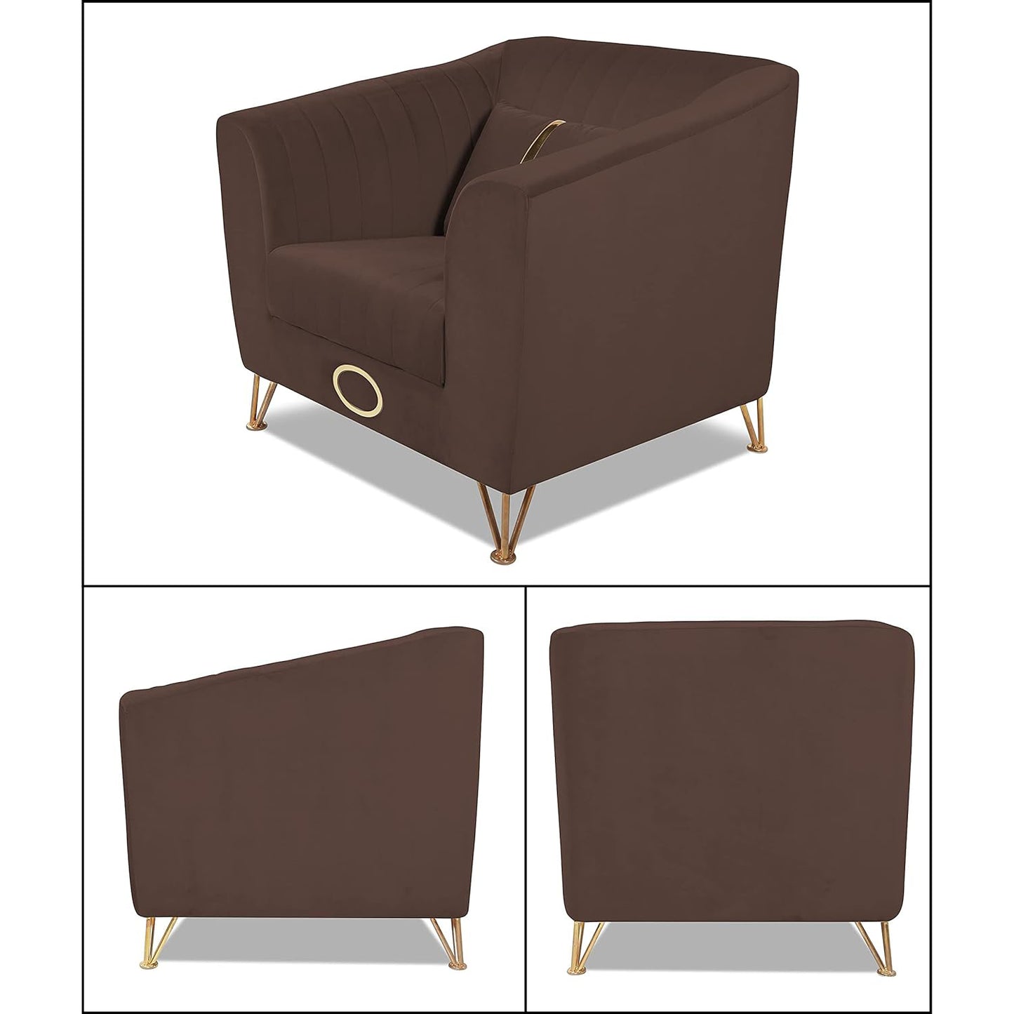 Adorn India Premium Camilla 3-1-1 5 Seater Sofa Set (Velvet Fabric Colour Brown)
