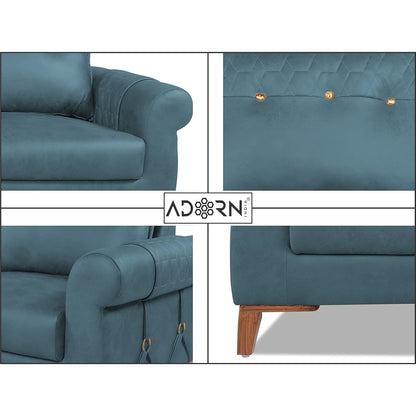 Adorn India Premium Jarvis 3 Seater Sofa (Leatherette Suede Fabric Color Blue)