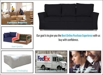 Adorn India Alexia 3+2+1 Six Seater Sofa Set (Black)