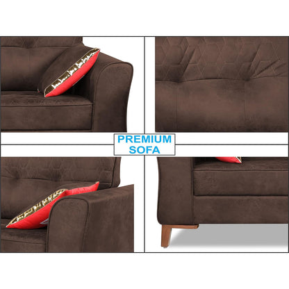 Adorn India Premium Aslaug 3-1-1 Sofa Set (Leatherette Suede Fabric Colour Brown)