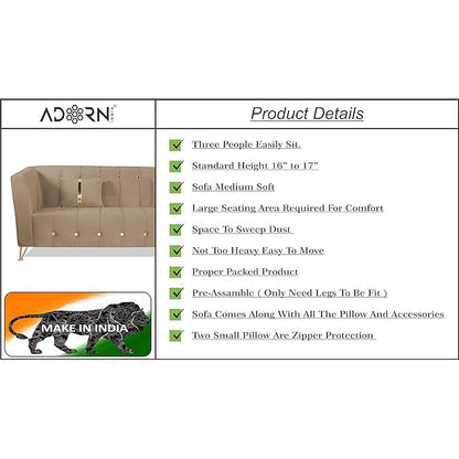 Adorn India Premium Lotus 3 Seater Sofa (Velvet Fabric Colour Camel)