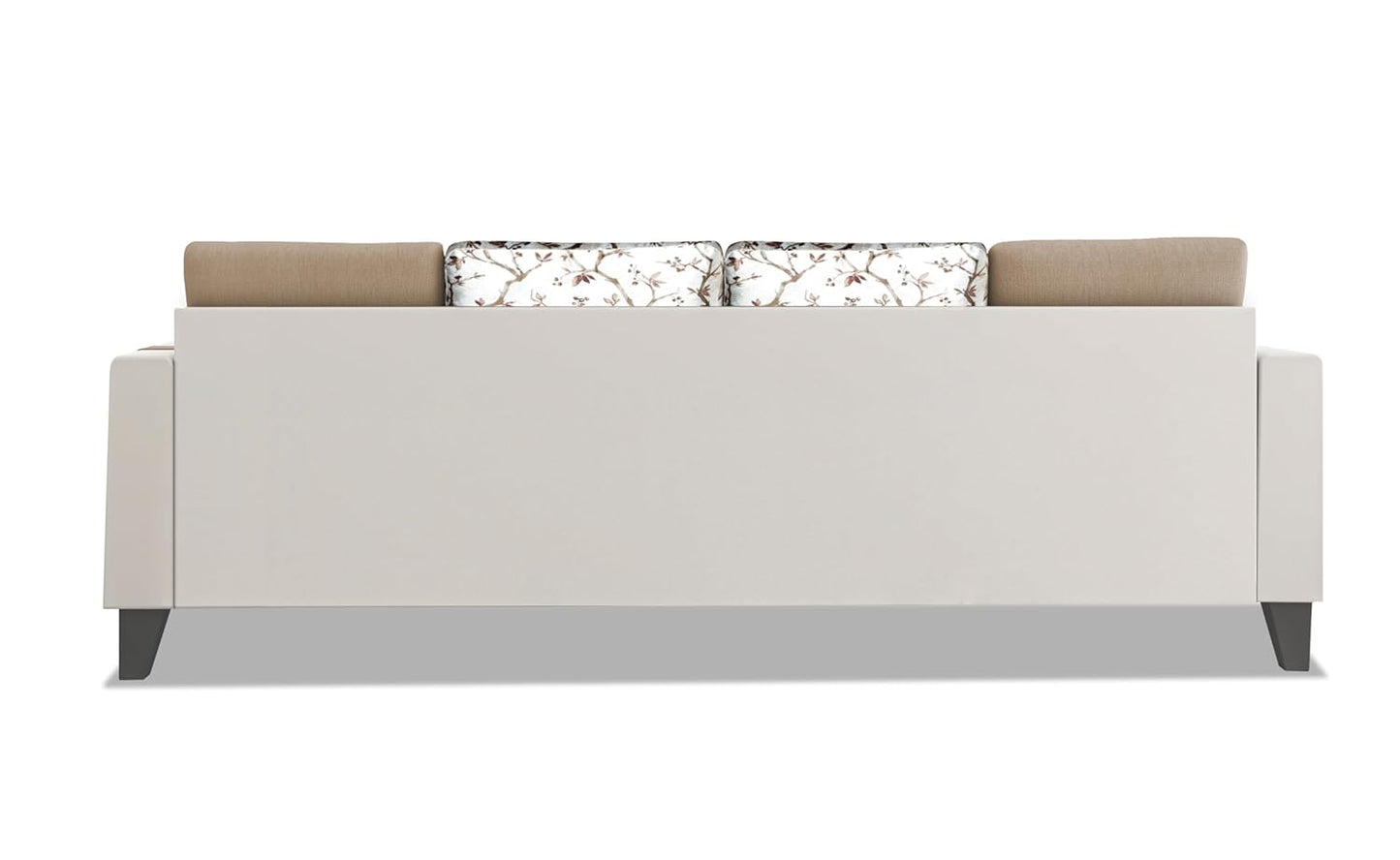 Adorn India Ashley Digital Print Leatherette Fabric L Shape 5 Seater Sofa Set LHS (Beige & White) (3 Year Warranty)