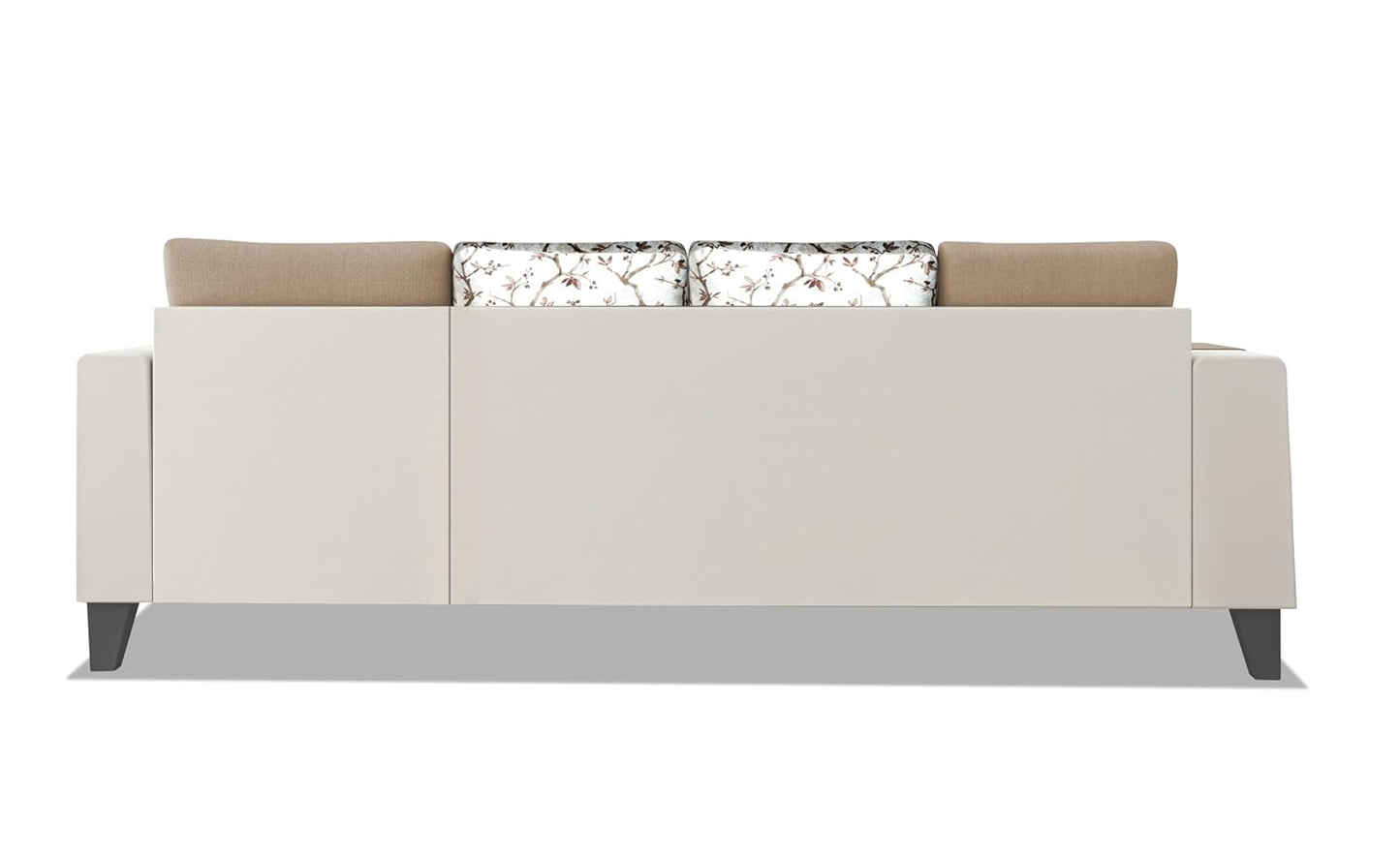 Adorn India Ashley Digitel Print Leatherette Fabric L Shape 8 Seater Sofa Set with 2 Ottoman Puffy & Center Table RHS (Beige & White) (3 Year Warranty)