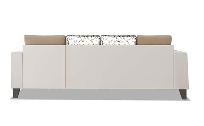 Adorn India Ashley Digitel Print Leatherette Fabric L Shape 8 Seater Sofa Set with 2 Ottoman Puffy & Center Table RHS (Beige & White) (3 Year Warranty)