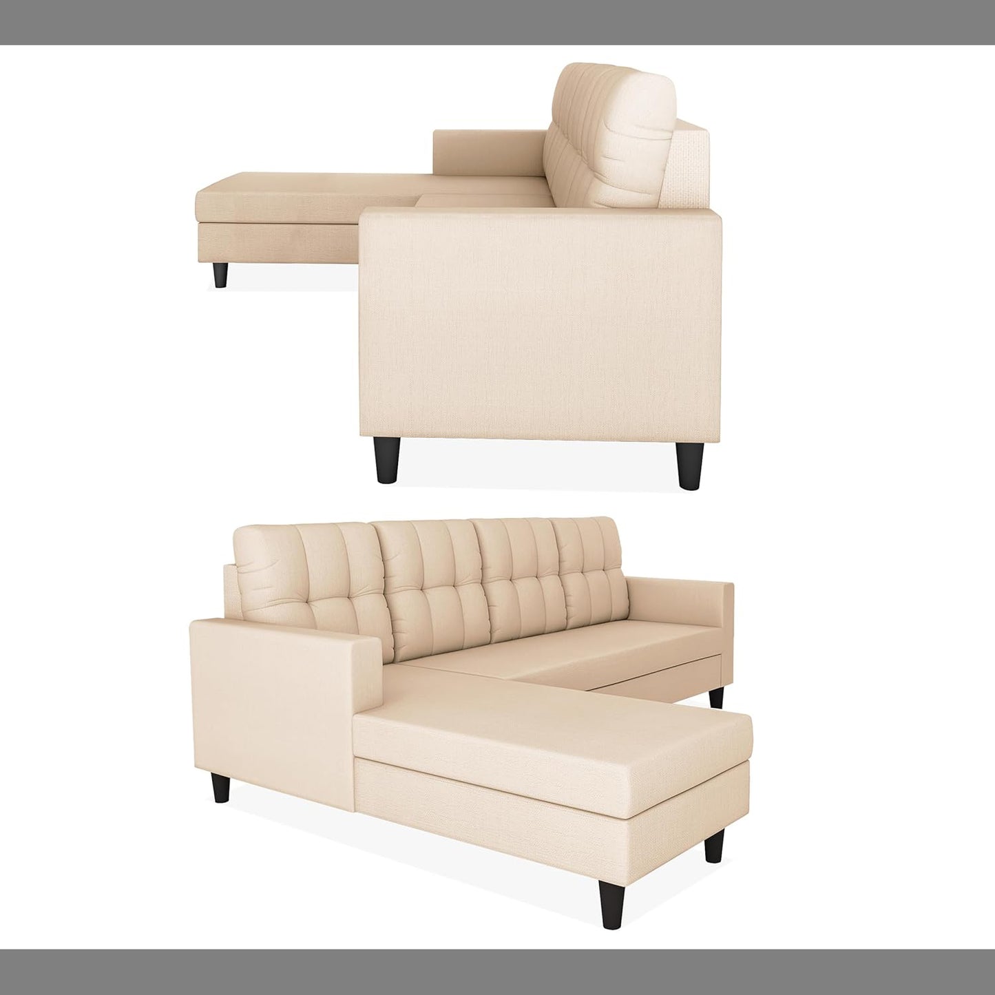 Adorn India Darcy L Shape 5 Seater Sofa Set (Lhs) (Beige) (3 Year Warranty)