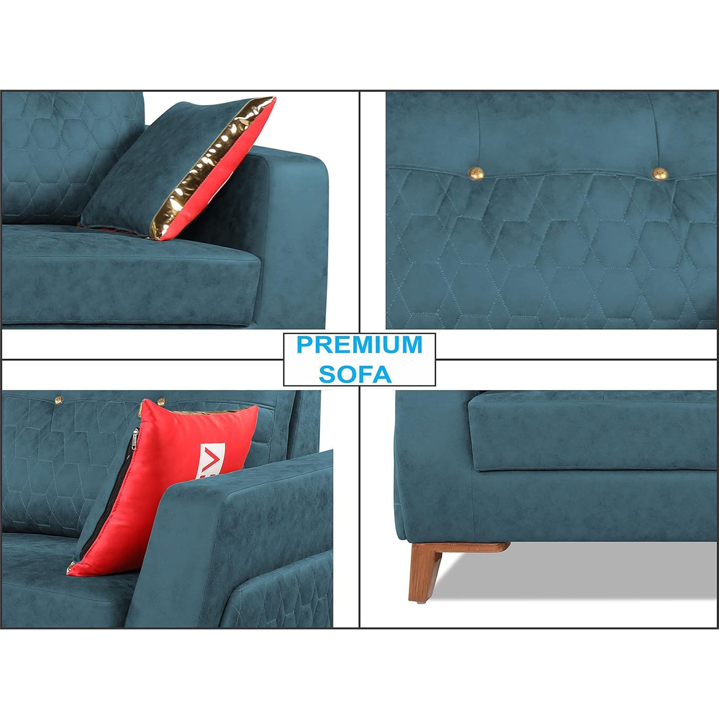 Adorn India Premium Phoenix 3 Seater Sofa (Leatherette Suede Fabric Colour Blue)