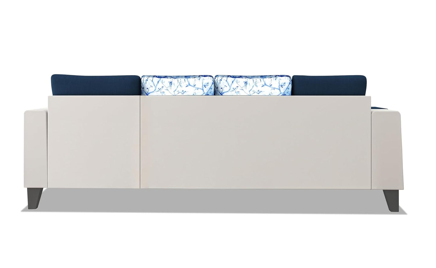 Adorn India Ashley Digitel Print Leatherette Fabric L Shape 8 Seater Sofa Set with 2 Ottoman Puffy & Center Table RHS (Blue & White) (3 Year Warranty)