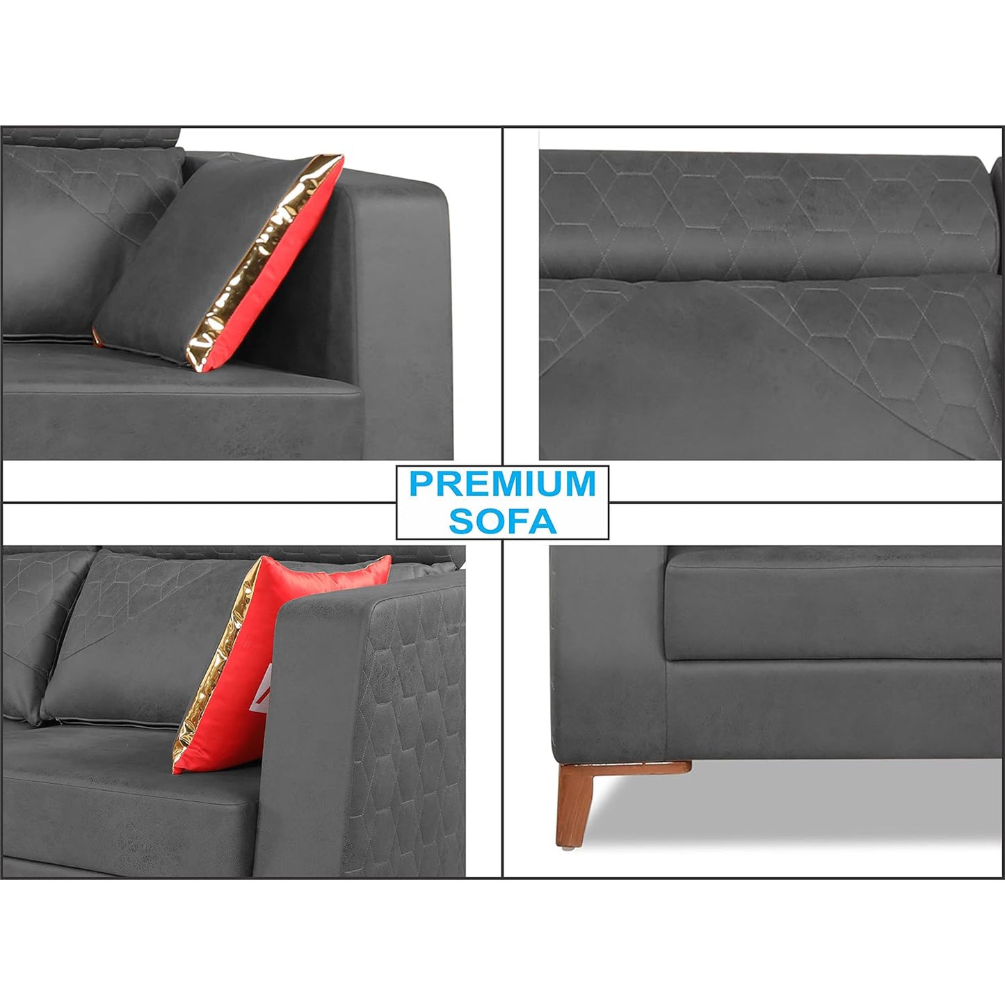 Adorn India Premium Pluto 3+2 Five Seater Sofa Set (Grey)