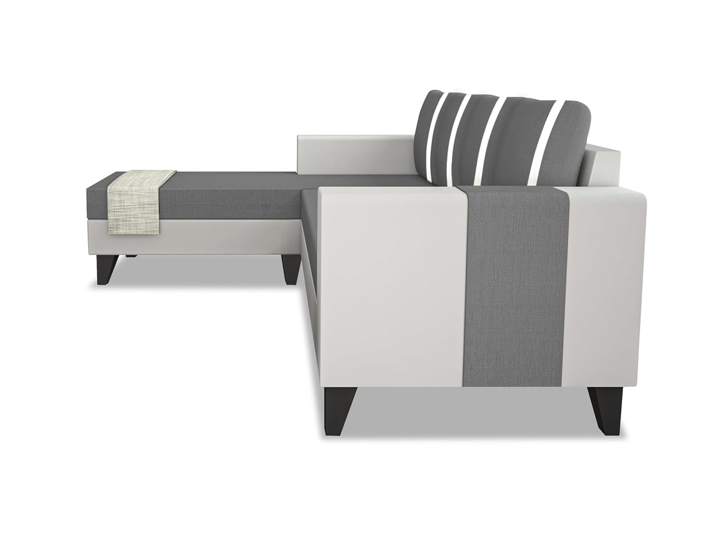 Adorn India Ashley Stripes Leatherette Fabric L Shape 5 Seater Sofa Set LHS (Grey & White) (3 Year Warranty)