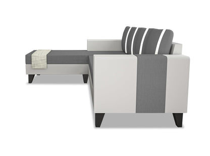 Adorn India Ashley Stripes Leatherette Fabric L Shape 5 Seater Sofa Set LHS (Grey & White) (3 Year Warranty)