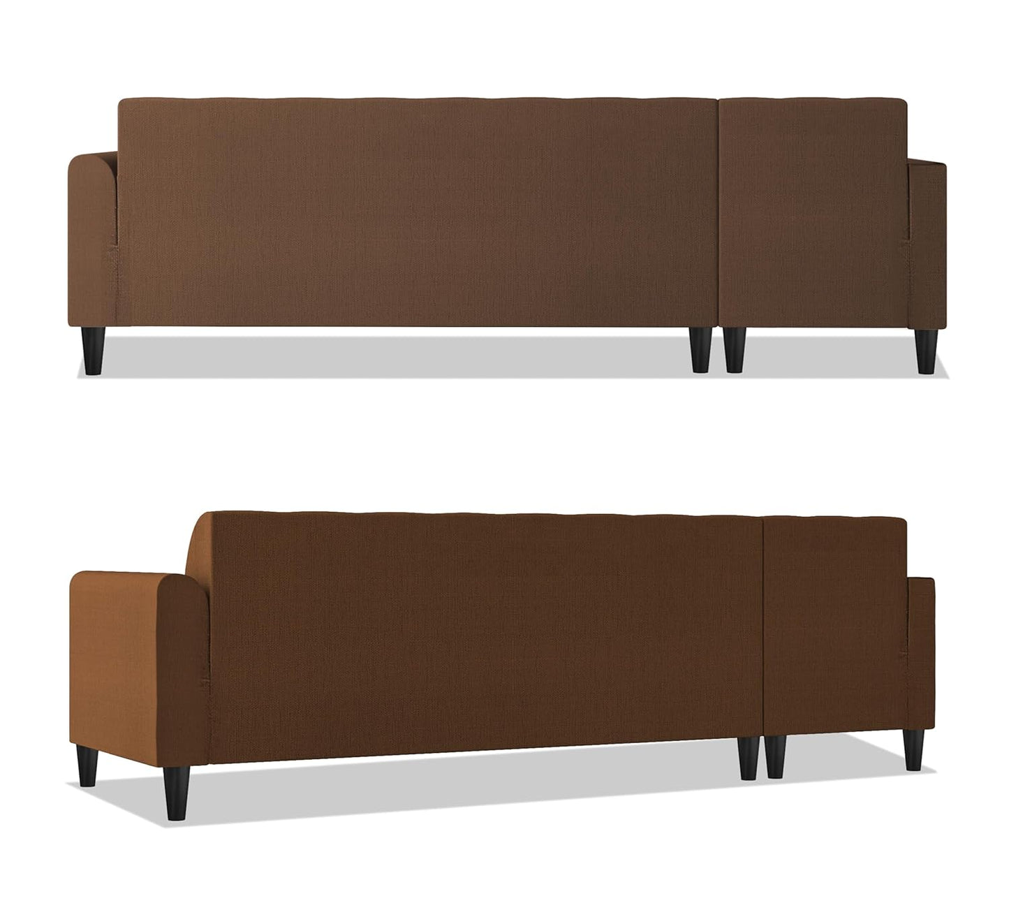 Adorn India Rio Elegant L Shape 8 Seater Sofa Set with Center Table and 2 Ottoman Puffy (LHS) (Brown) (3 Year Warranty)