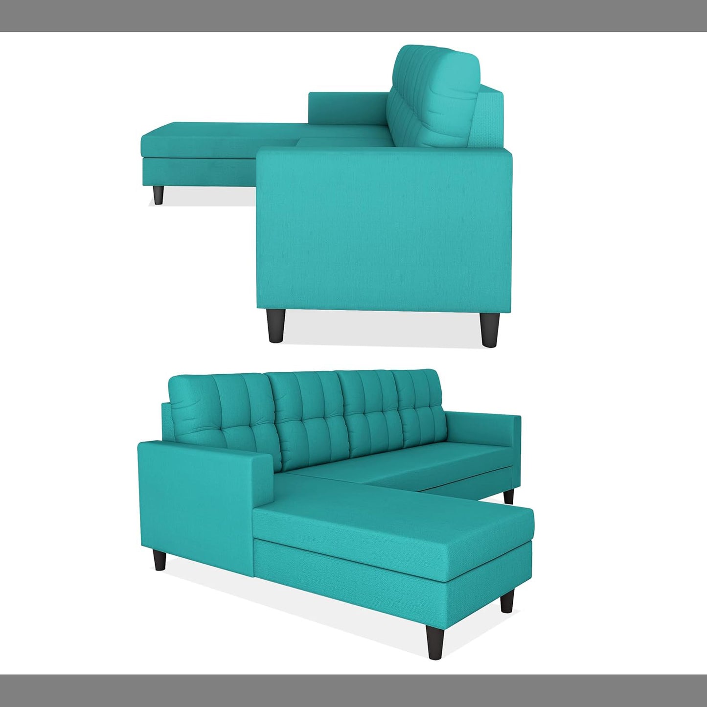 Adorn India Darcy L Shape 5 Seater Sofa Set (LHS) (Aqua Blue) (3 Year Warranty)