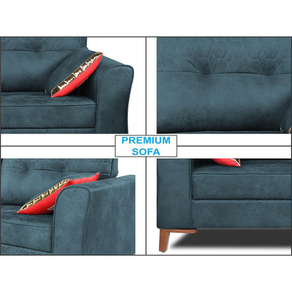 Adorn India Premium Aslaug 3-1-1 Sofa Set (Leatherette Suede Fabric Colour Blue)