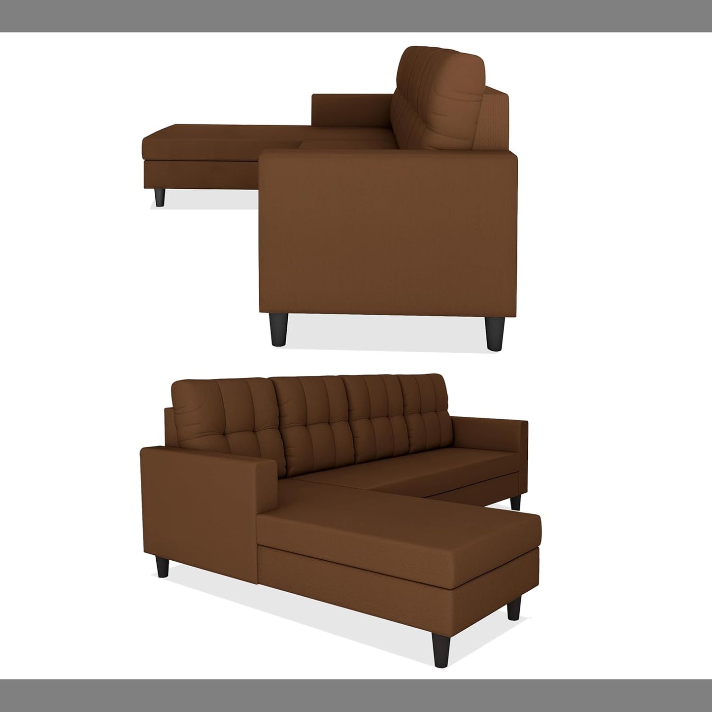Adorn India Darcy L Shape 5 Seater Sofa Set (LHS) (Brown) (3 Year Warranty)