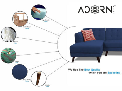 Adorn India (3 Years Warranty Leaf 6 Seater Corner Sofa (Blue) Left Hand Side