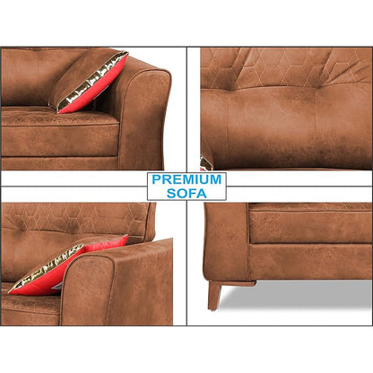 Adorn India Premium Aslaug 3 Seater Sofa (Leatherette Suede Fabric Colour Tan)