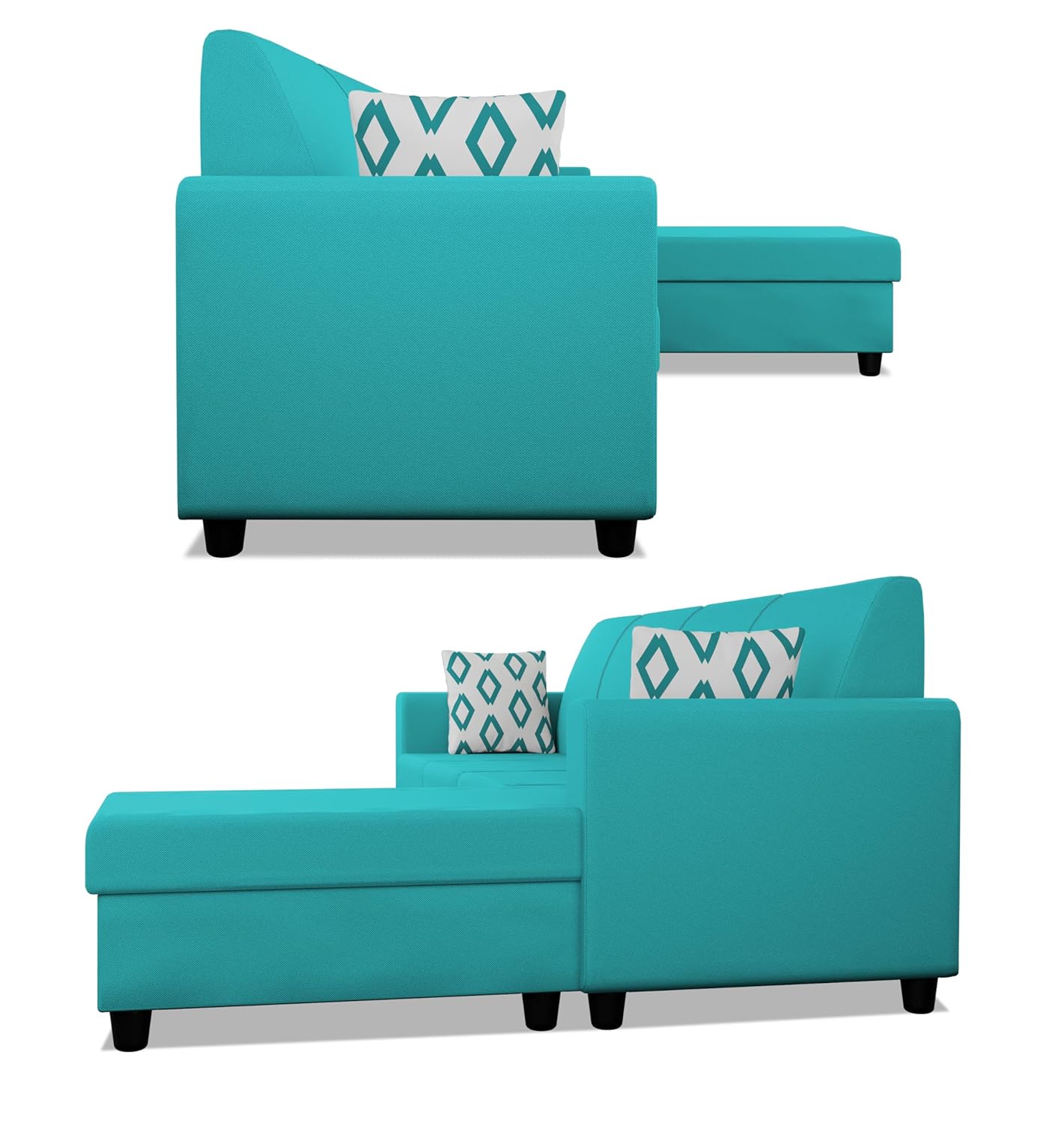 Adorn India Monteno L Shape 5 Seater Sofa Set RHS(Aqua Blue) (3 Year Warranty)