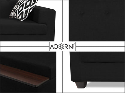Adorn India Blazer L Shape 6 Seater Sofa Set (Left Side) (Black)