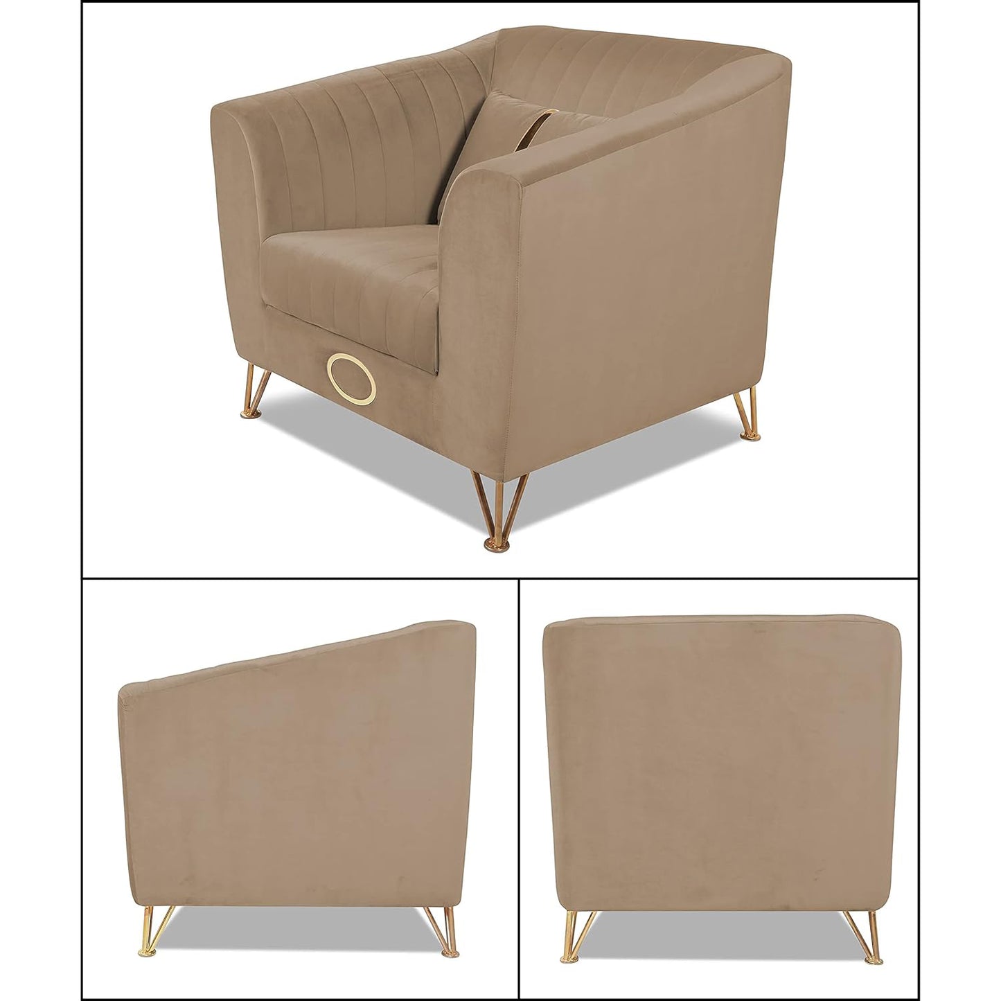 Adorn India Premium Camilla 3-1-1 5 Seater Sofa Set (Velvet Fabric Colour Camel)