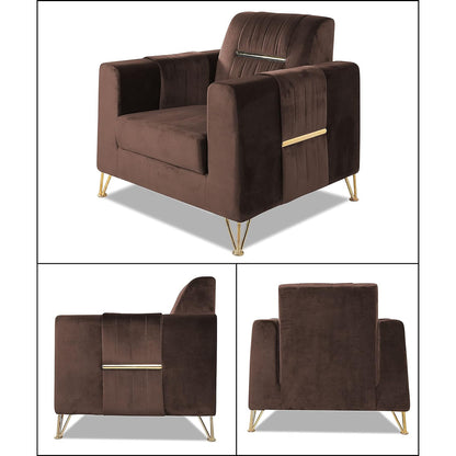 Adorn India Premium Benington 3-1-1 5 Seater Sofa Set (Velvet Fabric Colour Brown)