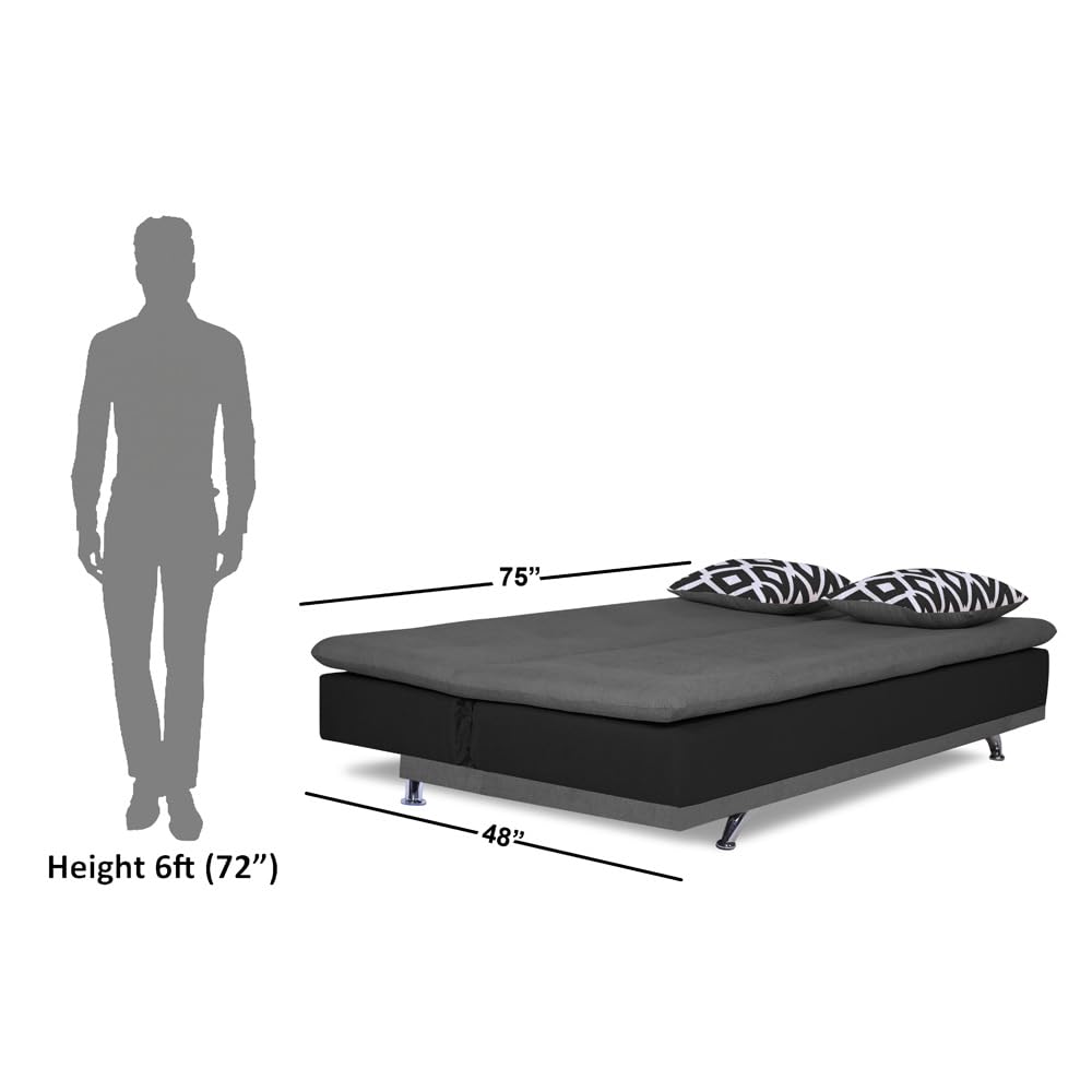 Adorn India Arden 4 Seater Rhombus Sofa Cum Bed 4 x 6 (Grey & Black) (3 Year Warranty)