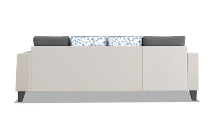 Adorn India Ashley Digitel Print Leatherette Fabric L Shape 8 Seater Sofa Set with 2 Ottoman Puffy & Center Table LHS (Grey & White) (3 Year Warranty)