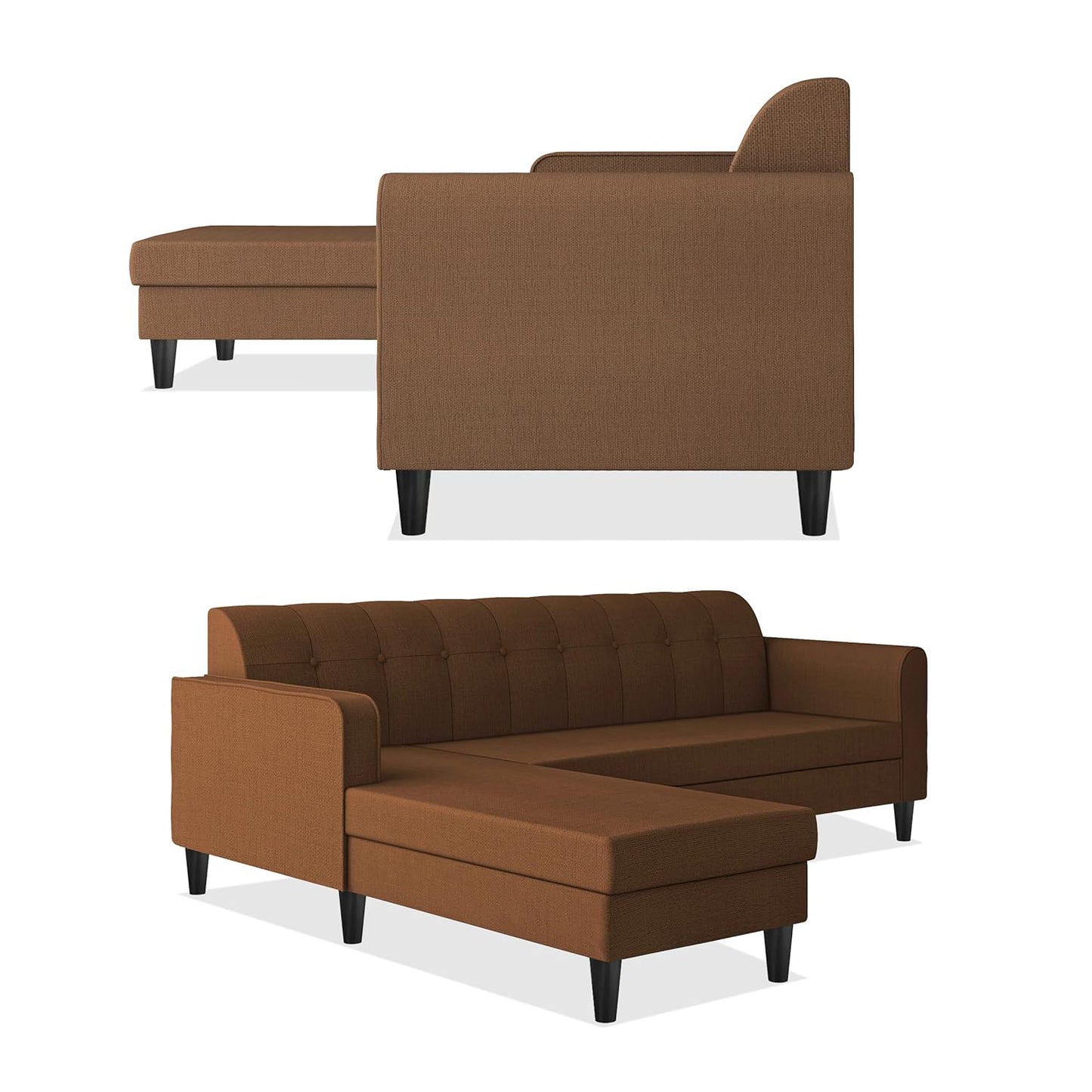 Adorn India Rio Elegant L Shape 5 Seater Sofa Set (LHS) (Brown) (3 Year Warranty)