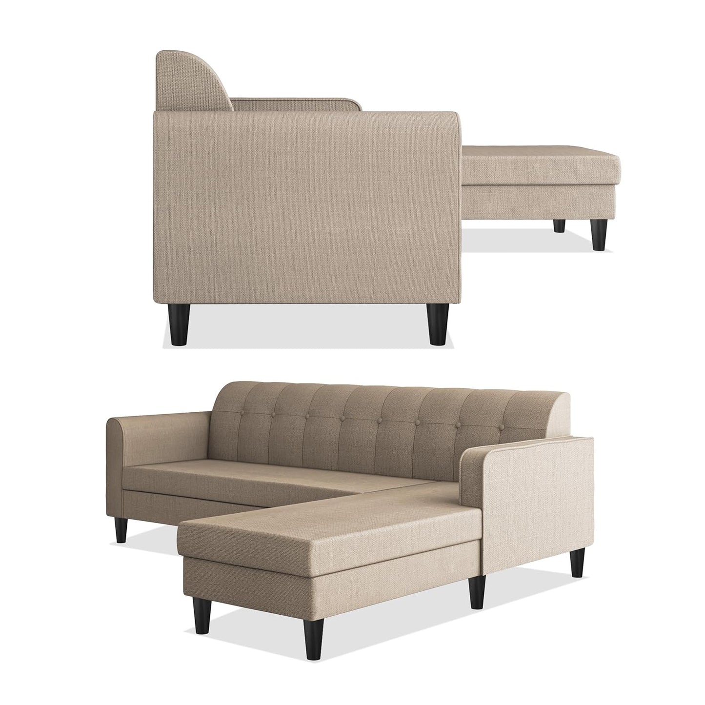 Adorn India Rio Elegant L Shape 5 Seater Sofa Set (RHS) (Beige) (3 Year Warranty)