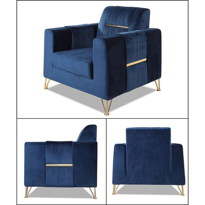 Adorn India Premium Benington 3-1-1 5 Seater Sofa Set (Velvet Fabric Colour Blue)
