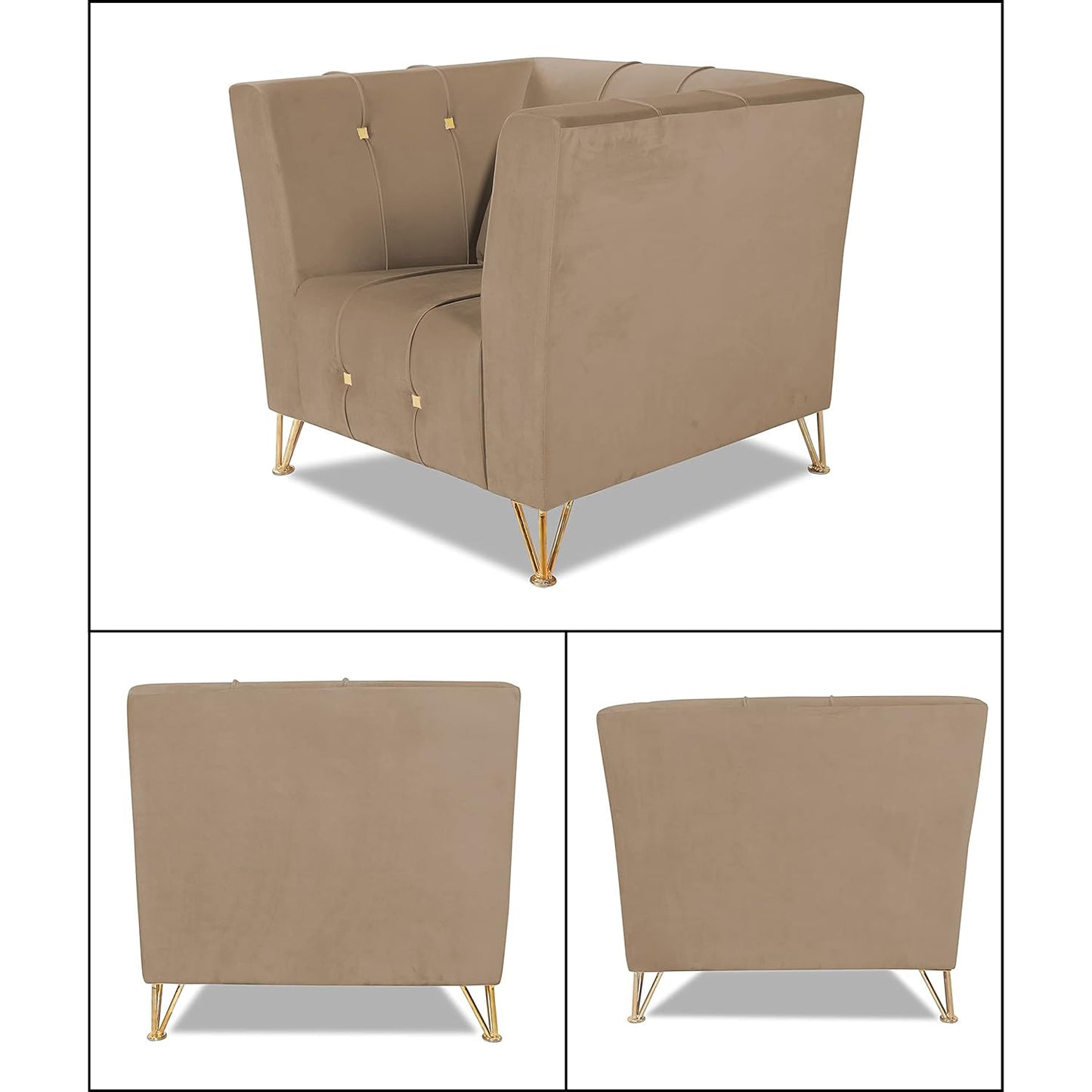 Adorn India Premium Lotus 3-1-1 5 Seater Sofa (Velvet Fabric Colour Camel)