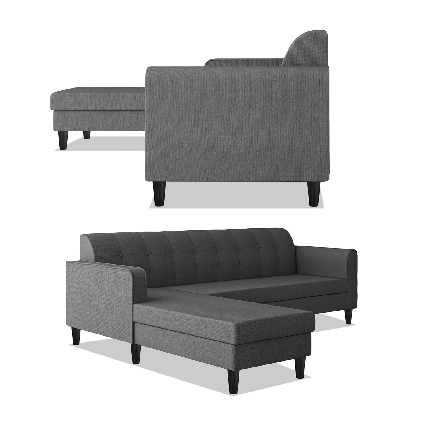 Adorn India Rio Elegant L Shape 5 Seater Sofa Set (LHS) (Grey) (3 Year Warranty)