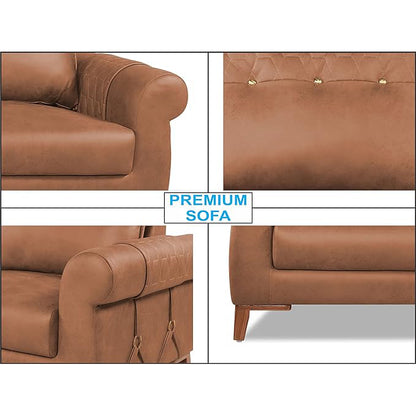 Adorn India Premium Jarvis 3 Seater Sofa (Leatherette Suede Fabric Color Tan)