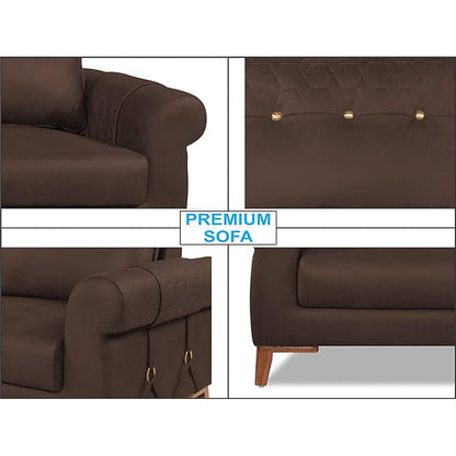 Adorn India Premium Jarvis 3 Seater Sofa (Leatherette Suede Fabric Color Brown)