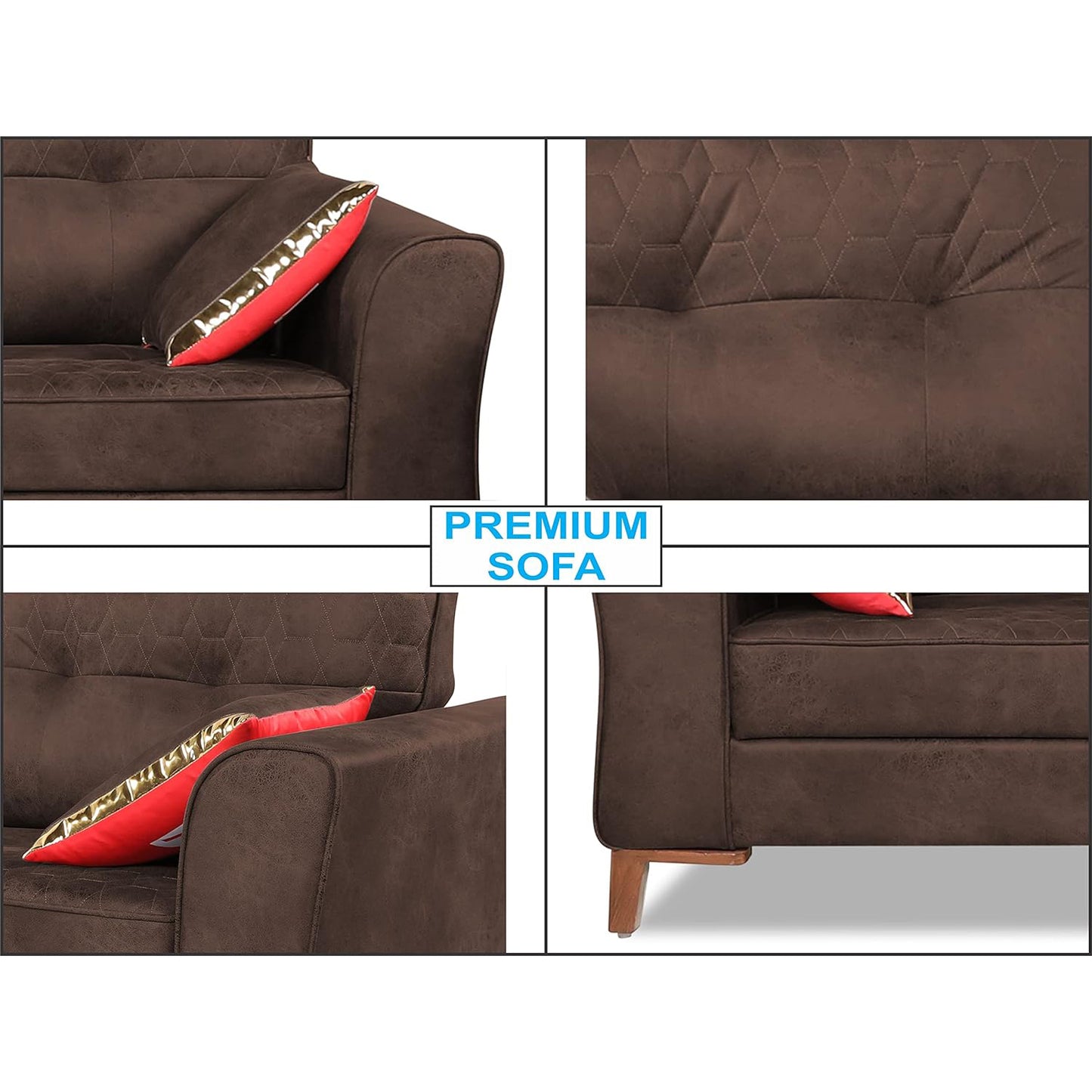 Adorn India Premium Aslaug 3 Seater Sofa (Leatherette Suede Fabric Colour Brown)
